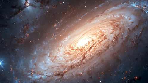 Spiraling galactic core in luminous interstellar dust field.