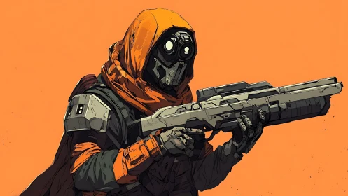Hooded sci-fi marksman in cel-shaded comic linework profile.