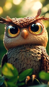 Highly detailed 3D stylized owl with macro feather and eye shaders