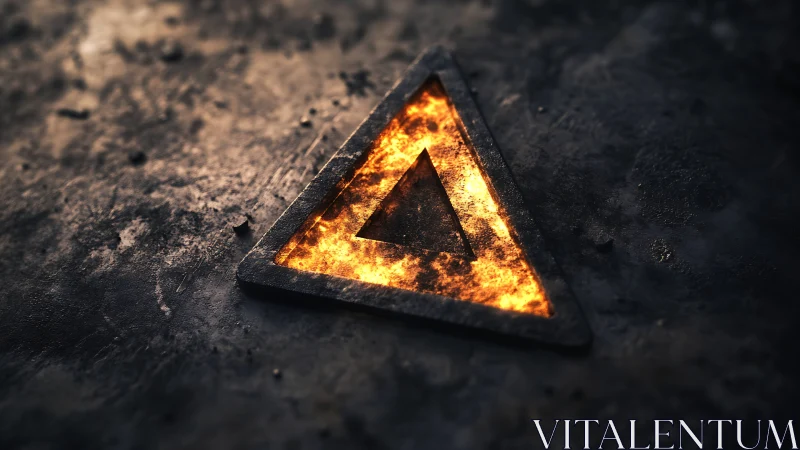 Glowing triangular form on textured dark surface with molten core