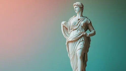 Neoclassical marble statue under soft gradient bicolor lighting