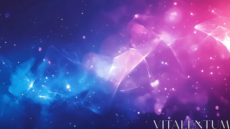 Abstract cosmic background with blue and pink light effects, digital art.