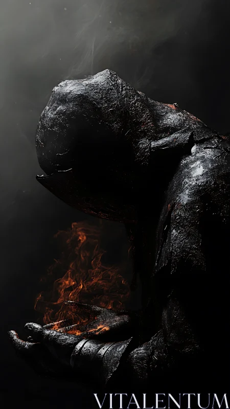 Ashen hooded pyromancer cradling ember-born secrets.