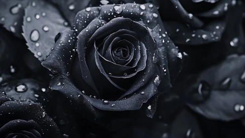 Enchanting Black Rose Adorned With Morning Dewdrops.