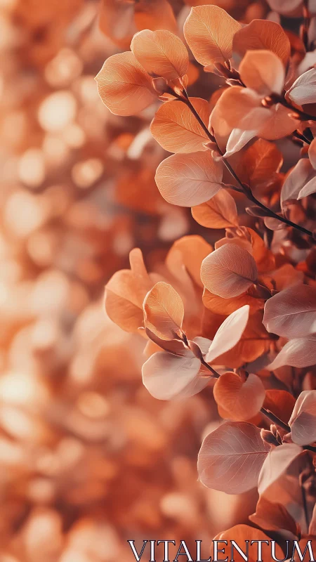 Macro telephoto study of copper-toned foliage with creamy bokeh