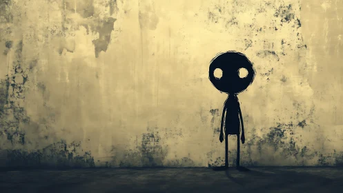 Quiet shadowy figure gazes softly from a worn golden wall