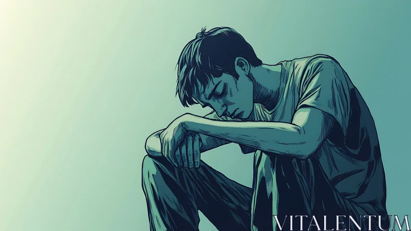 Quiet moment of reflection with a thoughtful young man.