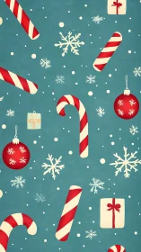 Christmas candy canes, baubles and gifts pattern design.