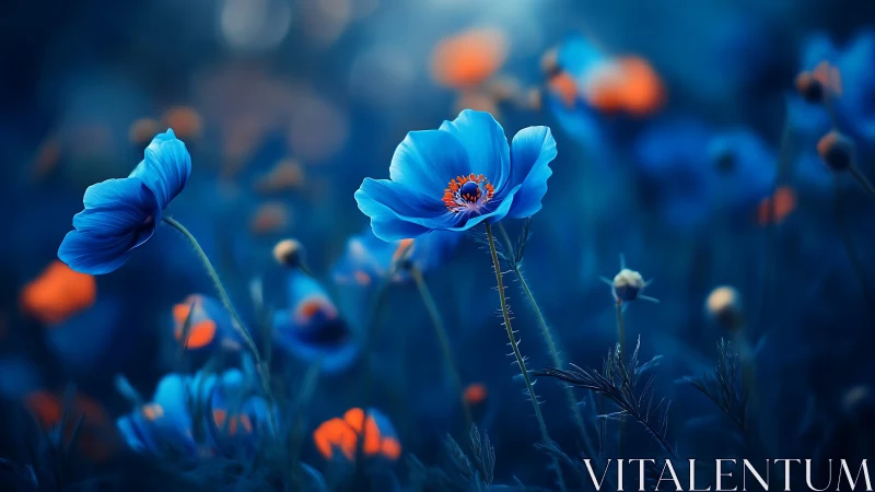 Cerulean Whispers: Where Azure Blooms Defy the Dusk.