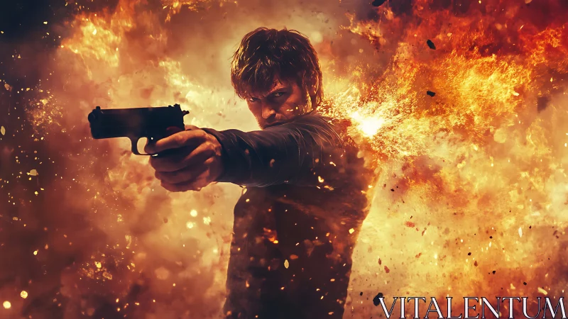 Action Figure Rendered with Volumetric Fire Effects and Motion Blur