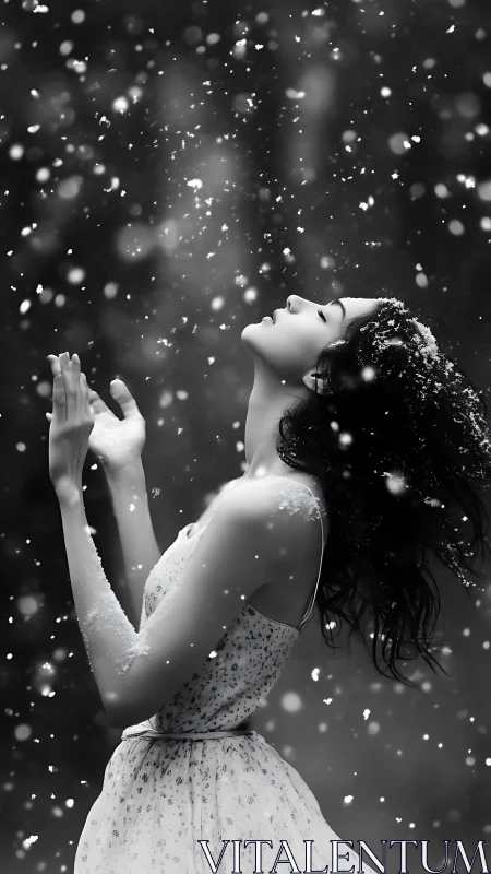 Snow-dusted dreamer tilts toward the sky in quiet wonder