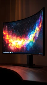 Curved galaxy monitor ignites a cinematic desktop cosmos.