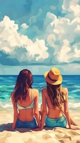 Sunlit friends let the painted shoreline hold their secrets