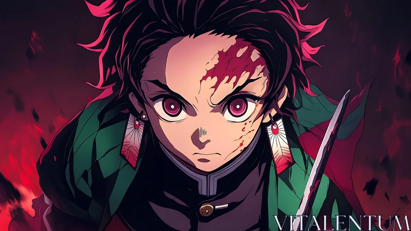 Anime swordsman portrait shows frontal close-up with weapon drawn