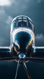 Symmetric frontal study of polished radial engine aircraft nose.