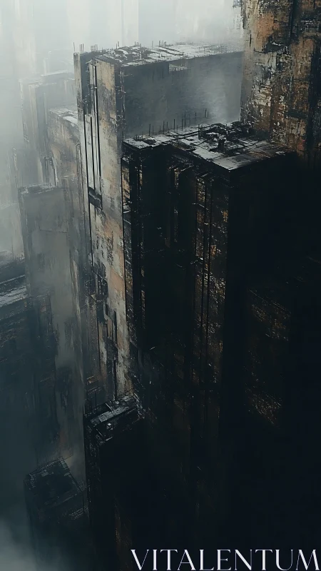 Megastructure canyons in fog-diffused postindustrial voidscape.