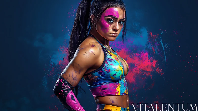 Confident athlete glowing in bold neon paint and color.