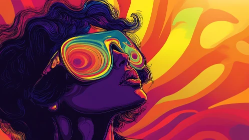 Stylized portrait with reflective goggles in neon gradients.