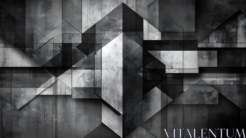 Monochrome geometric planes intersect with layered industrial textures