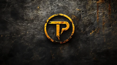 Industrial monogram emblem in distressed golden circle.