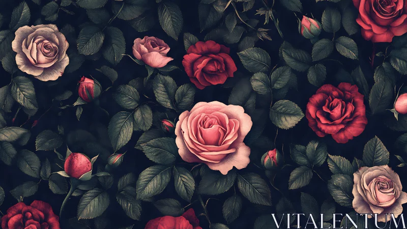 Velvet Rose Garden: Jeweled Blooms in Shadowed Reverie.