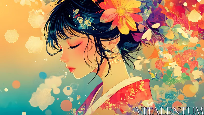 Profile of woman in floral digital illustration is depicted