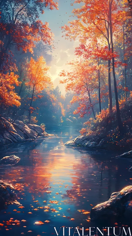 River of falling embers quietly braids through autumn light