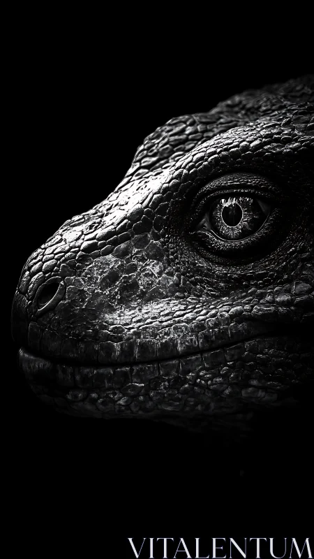 Monochrome reptile portrait with dramatic side lighting.