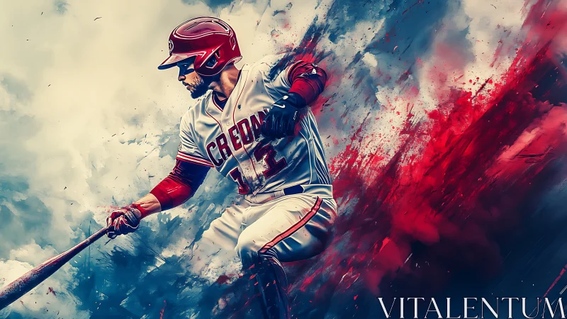 Dynamic digital painting of baseball player mid swing.