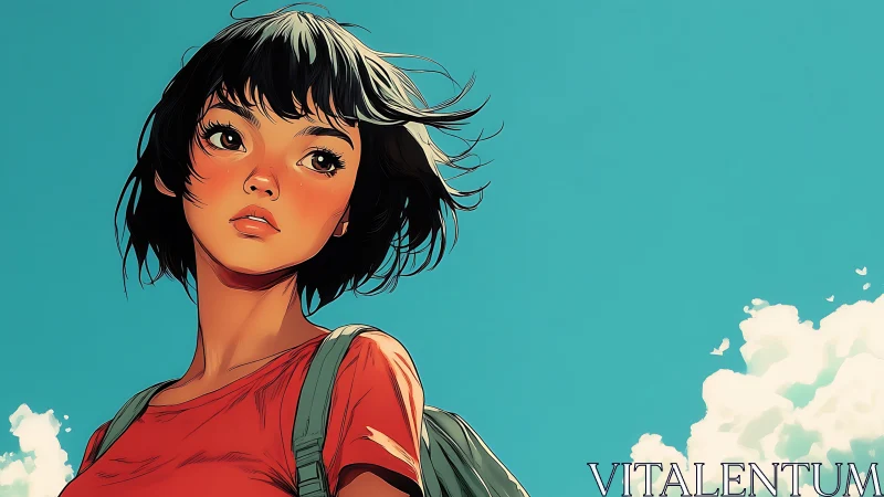 Daydreaming traveler under a bright, endless summer sky.