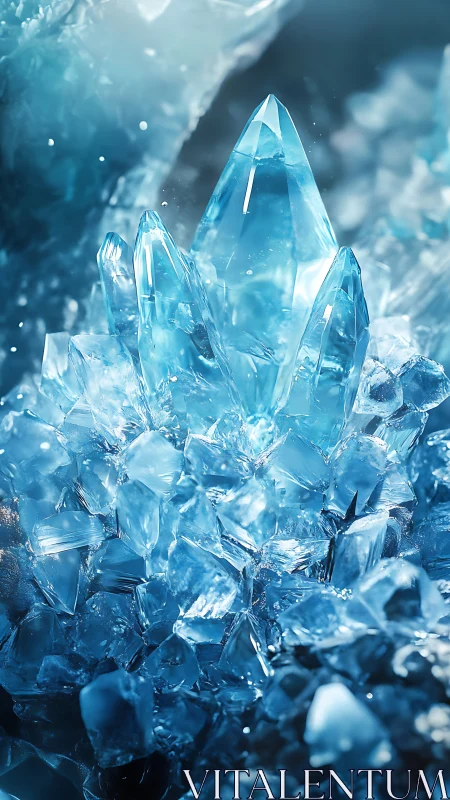 Blue crystalline cluster in abstract frozen environment.