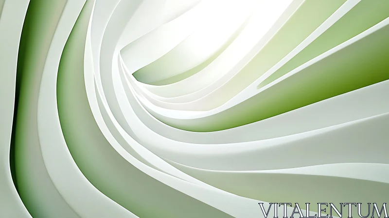 Curved layered bands form a light-centered abstract tunnel