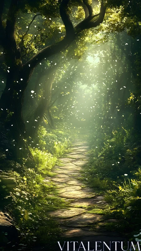 Luminescent Forest Archway: Photorealistic Canopy with Dappled Light Transmission.