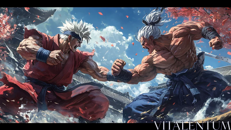 Twin tempests of muscle collide beneath storm-bright skies