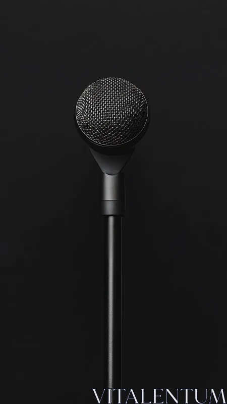 Studio microphone photographed against dark background with minimal lighting.
