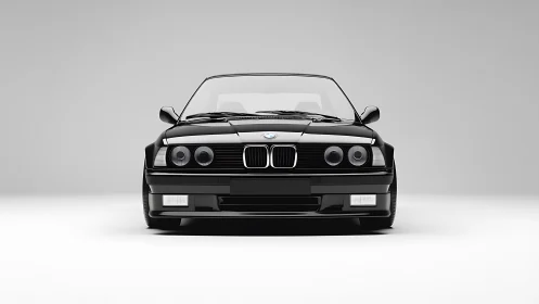Front elevation of black BMW sedan under neutral lighting