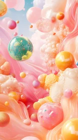 Soft candy spheres drift through a dreamy pastel cloudscape