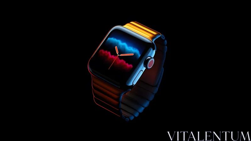 Modern Smartwatch with Vibrant Neon Display in Dramatic Lighting.