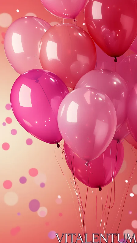 Cluster of inflated spheres in graduated pink gradient.