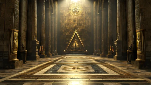 Golden temple hall frames monumental triangular altar