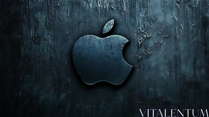 Apple Logo Carved in Weathered Stone Wall.