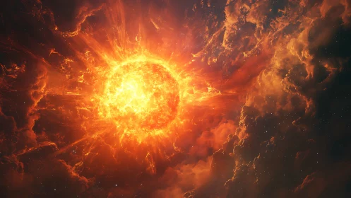 Solar inferno erupts within turbulent cosmic storm clouds.