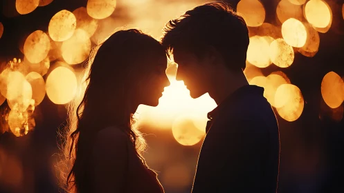 Romantic Silhouettes Against Golden Bokeh Lights.