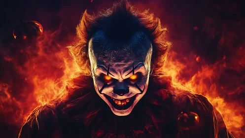 Infernal jester grinning through a carnival of flames.