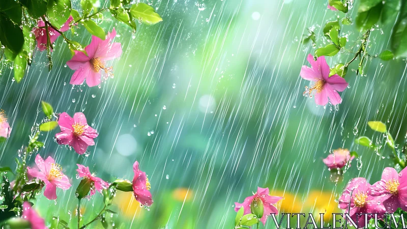 Pink Cosmos Flowers in Rain: Luminous Botanical Composition.