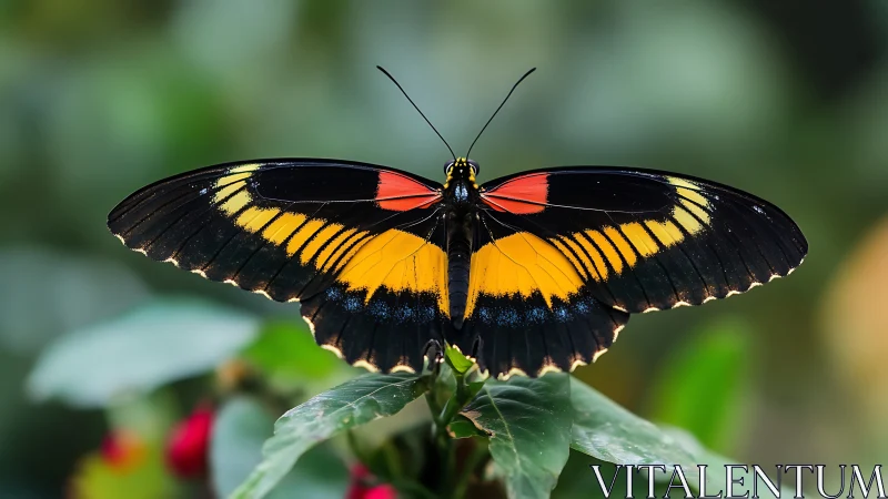 Macro study of Heliconius butterfly with vivid dorsal pattern