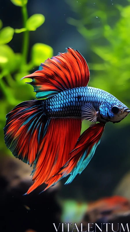 Betta splendens in high-contrast macro with iridescent finnage