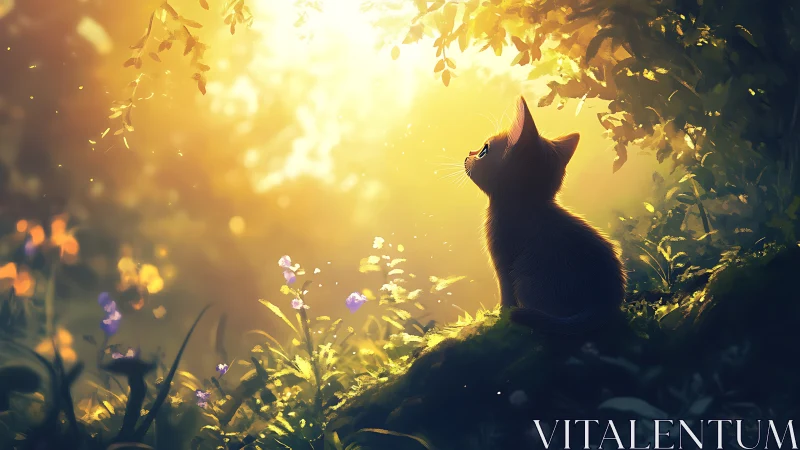 Backlit kitten silhouette studies volumetric forest sunlight