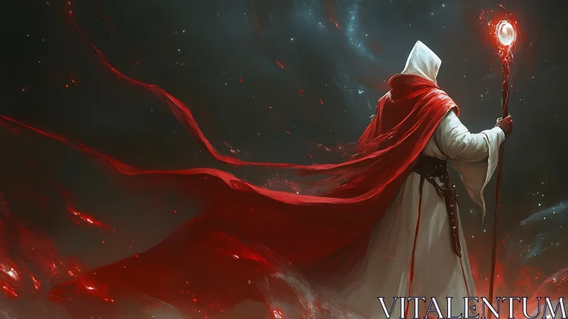 Red cloaked mage commanding swirling cosmic fire.