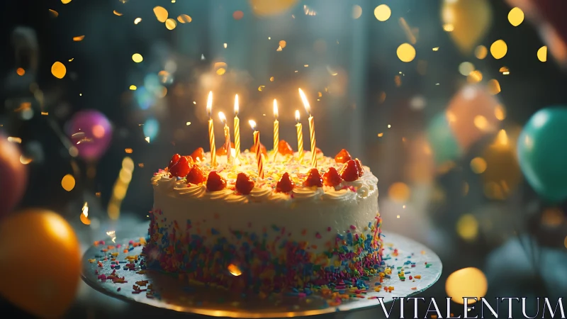 Luminous Birthday Confection Celebrates with Dancing Flames and Golden Bokeh